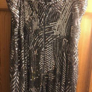 Adrianna Papell beaded silver evening gown